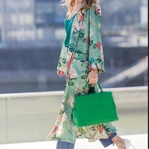 Sage Green Floral Belted Kimono Duster Jacket Robe New 🌿